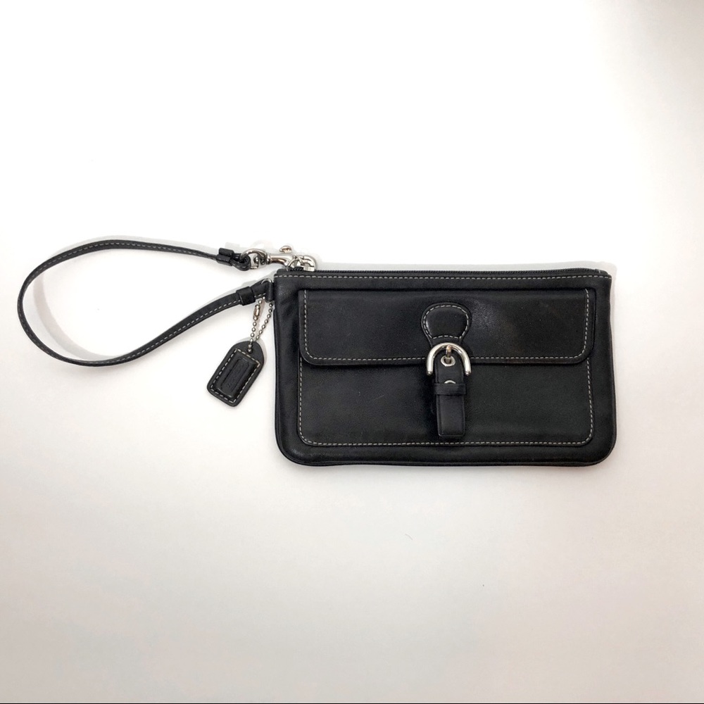 Coach Soho Black leather wristlet clutch with buckle detail
